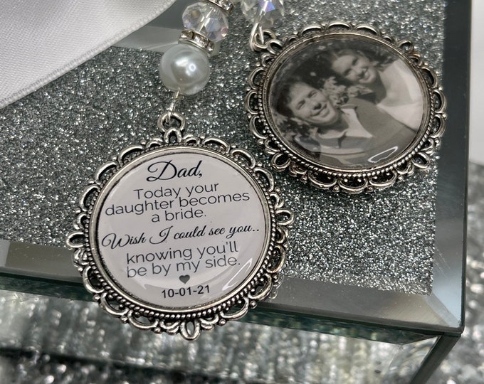 Today your daughter Becomes a bride missing you memory bouquet charm Photo Charm Wedding Charm