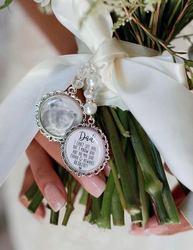 Personalised Memory Bouquet Photo Charm/Walk With Me Today/You Are By My Side/Wedding/Gift For Bride/Dad/Walk Me Down The Aisle/Memorial/RIP image 1