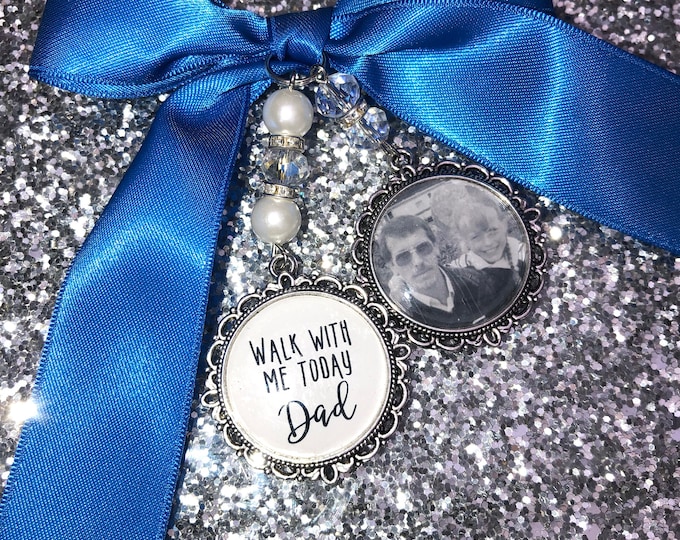 Walk with me today step dad uncle any name loving memory charm locket brooch.Personalised with any photo.Ideal for wedding,bride.memorial