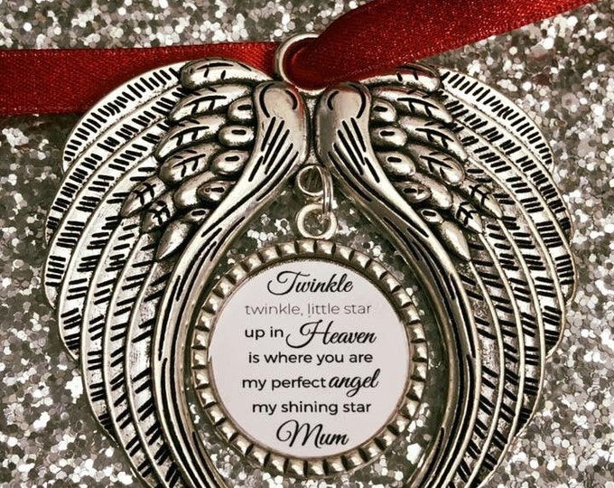 Personalised Memory Christmas Tree Hanging Bauble Decoration Ornament/Memorial/Xmas/Twinkle Little Star/Silver/Angel Wings/Heaven/Holidays