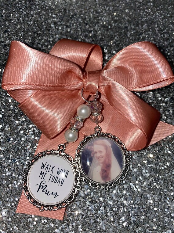 Memory memorial heaven charm bridal bouquet, walk with me today dad mum mom poem & photo pearl beads something blue.Swarovski.bride.wedding