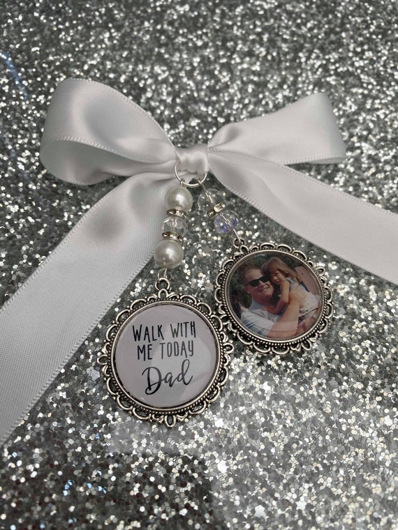 Memory memorial heaven charm bridal bouquet, walk with me today dad daddy mum mom poem & photo pearl beads something blue.bride.wedding
