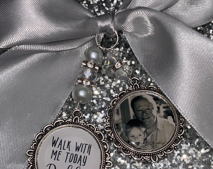 Walk with me today dad loving memory charm locket brooch.Personalised with any photo.Ideal for wedding,bride.memorial keepsake,Swarovski,