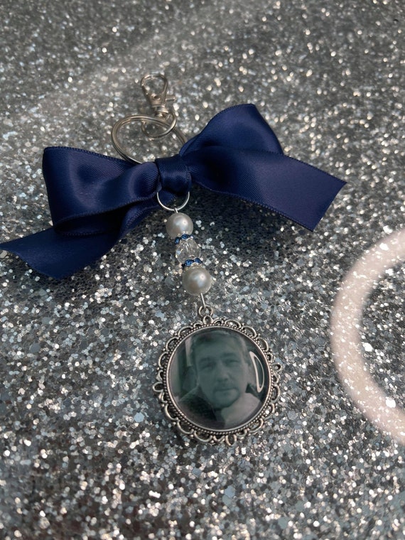 Memory Memorial Heaven Charm Keyring Bridal Bouquet/I Was Once Your Angel Dad Mum Poem & Photo Pearl Beads Key Chain/bride/wedding