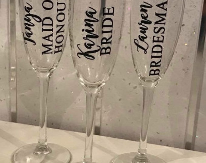 Personalised champagne prosecco flute transfers decal wedding hen do bridal bride do it your self diy wine glass vinyl sticker rose gold