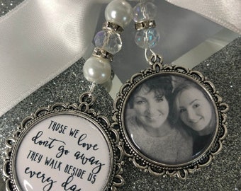 Those we love dont go away they walk beside us every day. loving memory charm locket brooch.Personalised with any photo.bride, wedding.