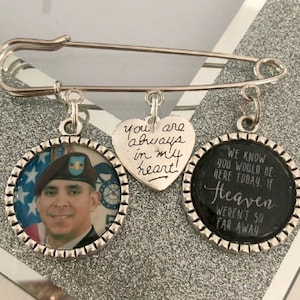 Memorial Memory remembrance photo charm kilt pin bouquet charm,wedding groom best man usher,personalised any photo, keepsake,army,military