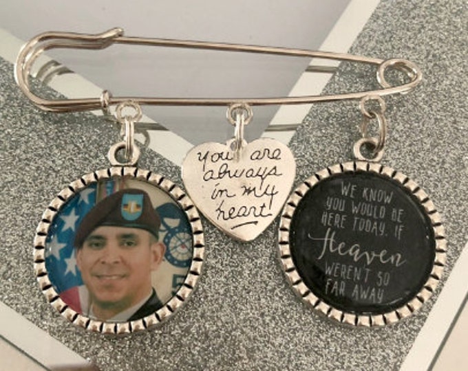 Memorial Memory remembrance photo charm kilt pin bouquet charm,wedding groom best man usher,personalised any photo, keepsake,army,military