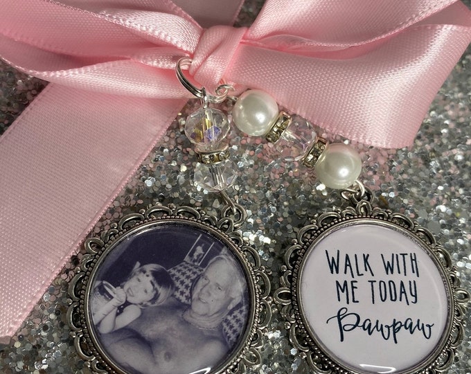 BRIDAL bouquet charm, walk with me today always, REMEMBRANCE jewelry,  BRIDAL bouquet photo charm, Forever in my heart, photo pendant, Bride