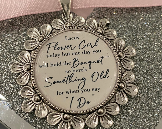 Bridesmaid flower girl charm gift bouquet charm today keepsake thank you locket brooch,something old,one day you will hold the bouquet,I Do