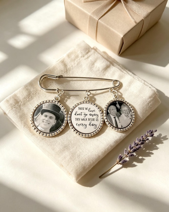Memorial Photo Charm Kilt Pin/Memory Bouquet Charm/Groom Boutonniere/Best Man Personalised/Those We Love Don't Go Away/Wedding Keepsake Gift