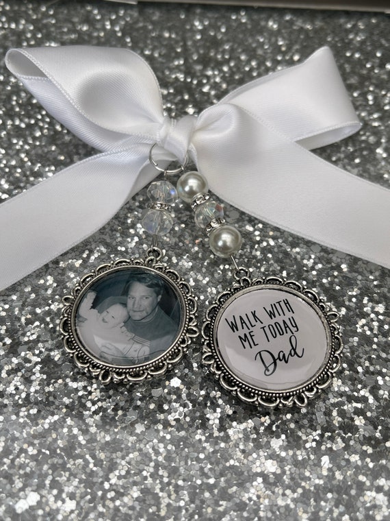 Memory memorial heaven charm bridal bouquet, walk with me today dad mum poem & photo pearl beads something blue.Swarovski.bride.wedding