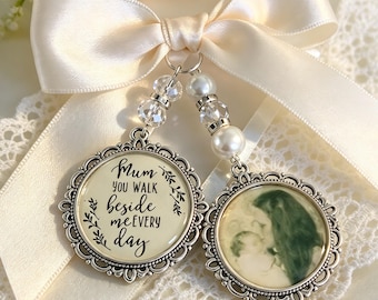 Wedding Memorial Bouquet Photo Charm/Mum Walk Beside Me/Keepsake/Bridal Bouquet/Remembrance Gift/In Loving Memory/Mom/Gift For The Bride
