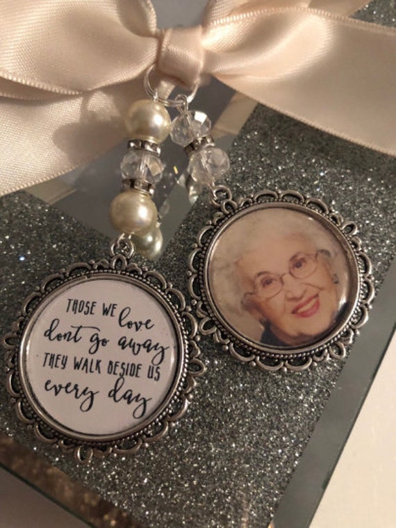 Those we love dont go away they walk beside us every day. loving memory charm locket brooch.Personalised with any photo.bride, wedding.