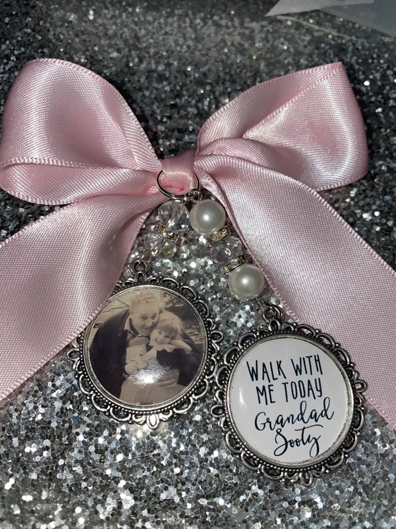 Memory memorial heaven charm bridal bouquet, walk with me today grandad pawpaw papa poem & photo pearl beads something blue.bride.wedding
