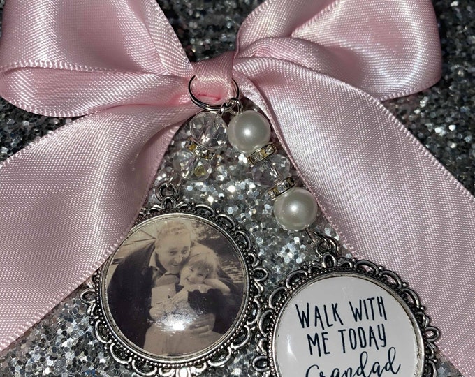 Memory memorial heaven charm bridal bouquet, walk with me today grandad pawpaw papa poem & photo pearl beads something blue.bride.wedding