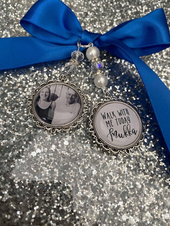 Memory Memorial Heaven Charm/Bridal Bouquet/Walk With Me Today/Dad/Mum/Mom/Best Friend/Poem & Photo/Pearl beads/Something Blue/Bride/Wedding