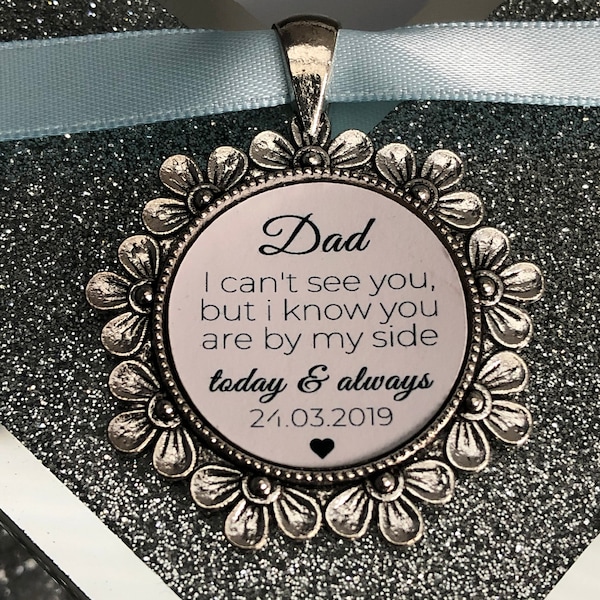 I Can't See You/Walking Beside You Today/Dad Loving Memory Charm/Locket/Brooch/Personalised With Any Photo/Ideal For Wedding/Bride/Memorial