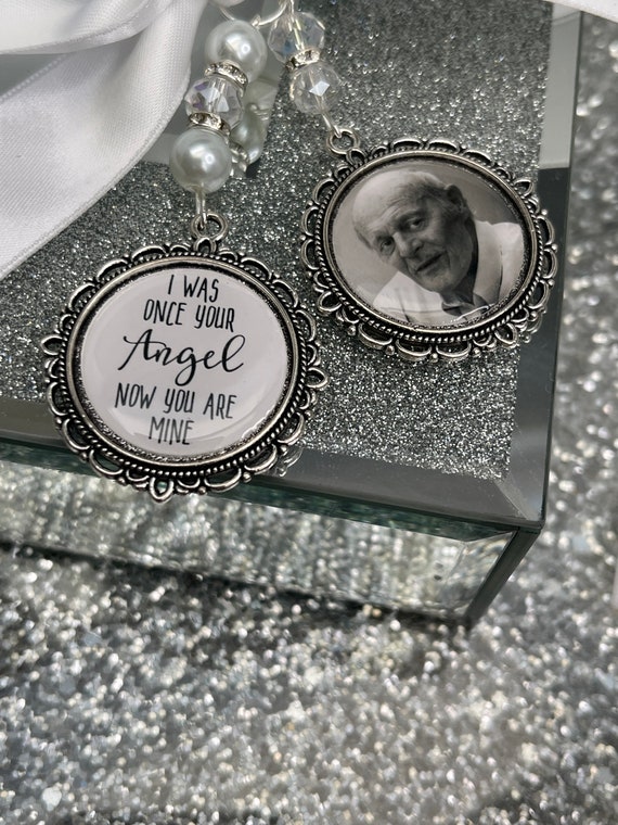 Wedding bouquet memorial bereavement bridal keepsake gift memory bouquet charm heaven photo charm keepsake bride groom angel now your mine