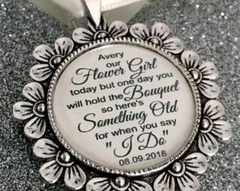 Bridesmaid flower girl charm gift bouquet charm today keepsake thank you locket brooch something old one day you will hold the bouquet I Do