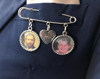 Memory remembrance photo charm kilt pin bouquet charm,wedding groom best man usher,personalized personalised any photo walk with me today