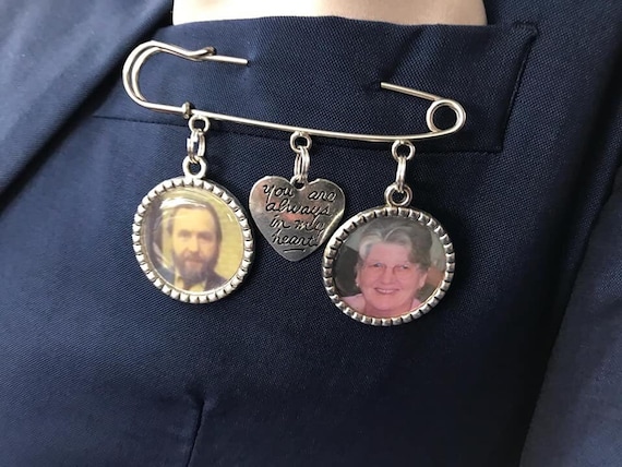 Memory remembrance photo charm kilt pin bouquet charm,wedding groom best man usher,personalized personalised any photo walk with me today