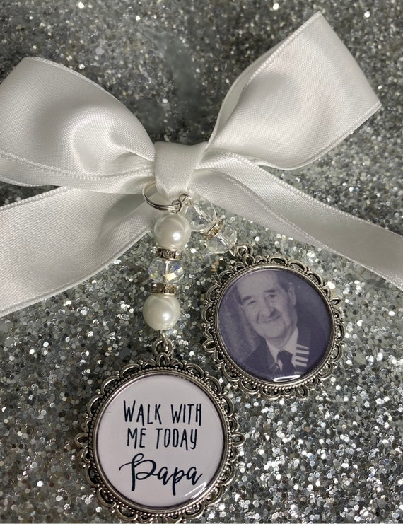 Walk with me today papa pap loving memory charm locket Personalised with any photo.Ideal for wedding,bride.memorial keepsake,Bouquet charm