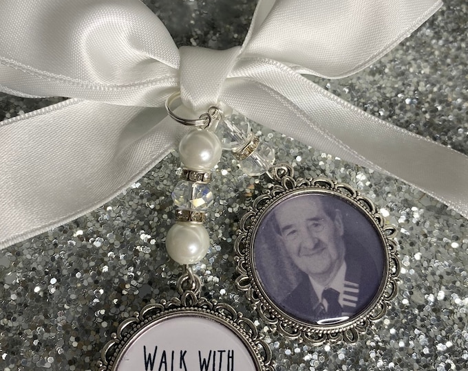 Walk with me today papa pap loving memory charm locket Personalised with any photo.Ideal for wedding,bride.memorial keepsake,Bouquet charm