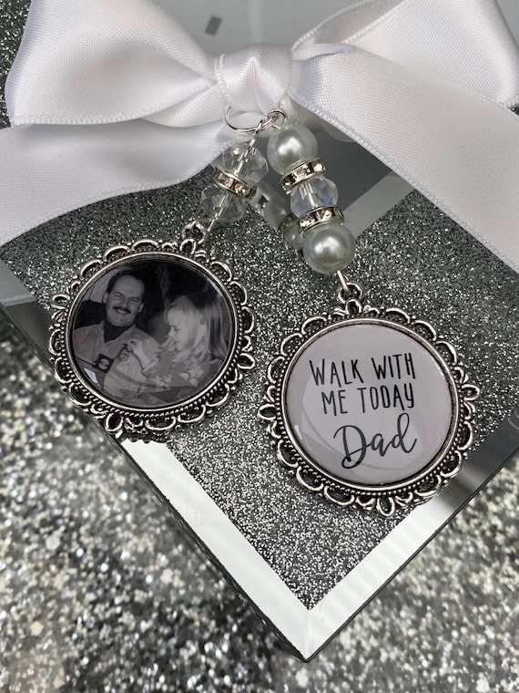 Memory memorial heaven charm bridal bouquet, walk with me today dad mum poem & photo pearl beads something blue.Swarovski.bride.wedding