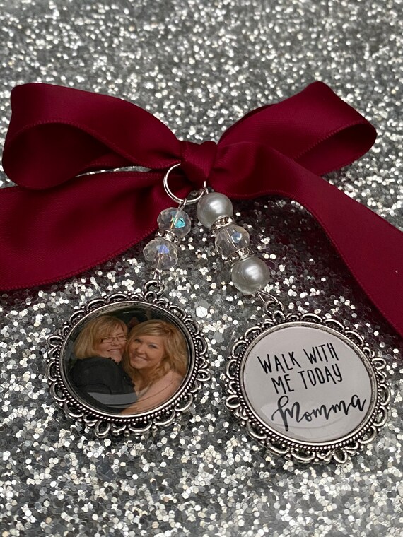 Memory memorial heaven charm bridal bouquet, walk with me today papa mom pops poem & photo pearl beads something blue bride.wedding