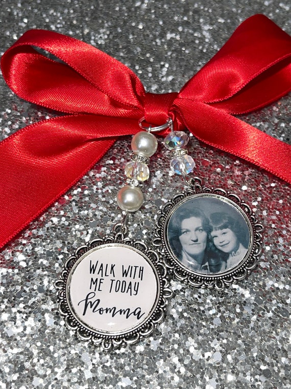 Walk with me today dad loving memory charm locket brooch.Personalised with any photo.Ideal for wedding,bride.memorial keepsake,Swarovski,