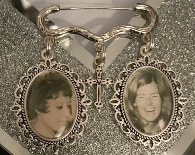 Oval Memorial Memory double photo charm bride pin bouquet charm personalised wedding boutonnière pin kilt pin lapel boutonniere