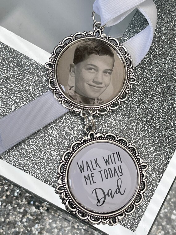 Memory memorial heaven charm bridal bouquet, walk with me today dad mum poem & photo pearl beads something blue.Swarovski.bride.wedding
