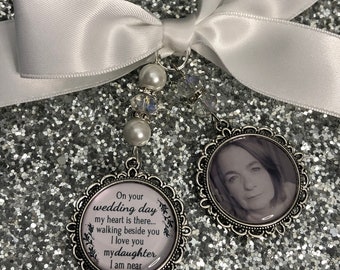 Walking beside you today and always loving memory charm locket brooch.Personalised with any photo.Ideal for wedding,bride.memorial keepsake,