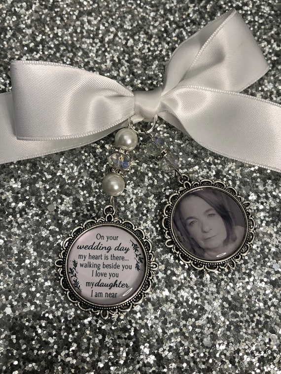 Walking beside you today and always loving memory charm locket brooch.Personalised with any photo.Ideal for wedding,bride.memorial keepsake,