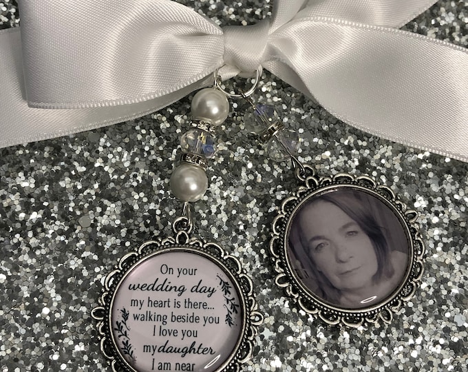 Walking beside you today and always loving memory charm locket brooch.Personalised with any photo.Ideal for wedding,bride.memorial keepsake,
