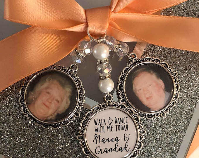 Memory wedding photo charm memorial heaven  bridal bouquet, walk and dance with me today grandad nan poem & photo pearl beads something blue