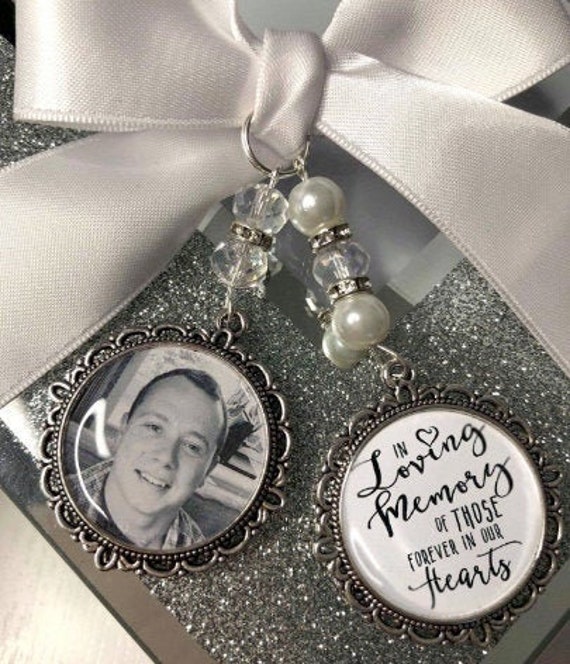 Wedding Bouquet Memorial Photo Charm with Swarovski Crystals