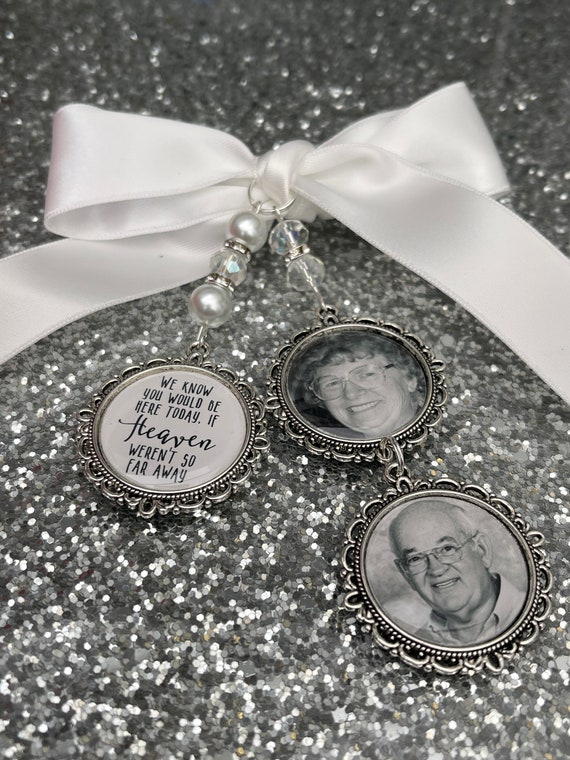 We know you would be here if heaven weren't so far away.Loving memory memorial charm locket brooch.Personalised with any photo.bride,wedding