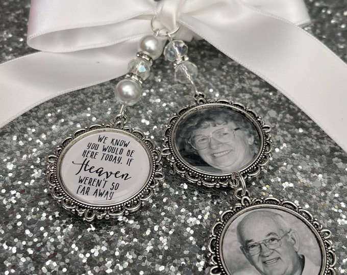 We know you would be here if heaven weren't so far away.Loving memory memorial charm locket brooch.Personalised with any photo.bride,wedding