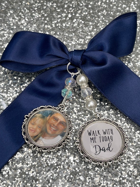 Memory memorial heaven charm bridal bouquet, walk with me today dad mum poem & photo pearl beads something blue.Swarovski.bride.wedding