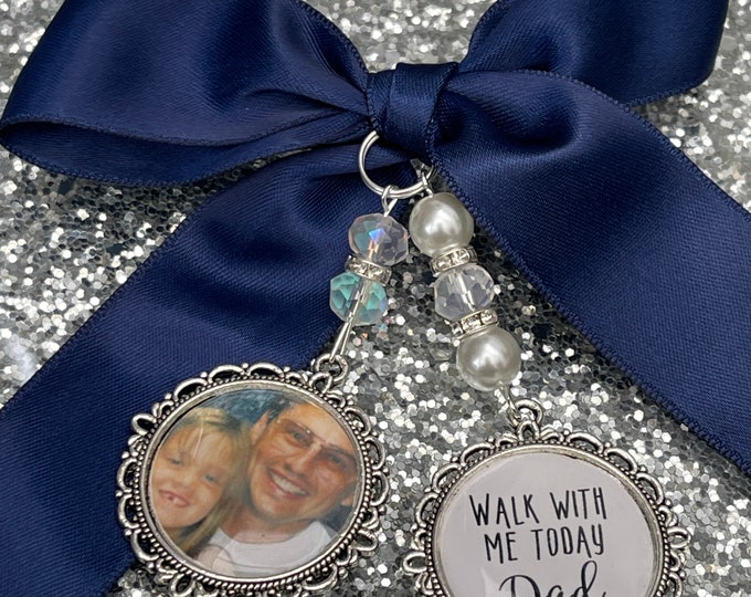 Memory memorial heaven charm bridal bouquet, walk with me today dad mum poem & photo pearl beads something blue.Swarovski.bride.wedding