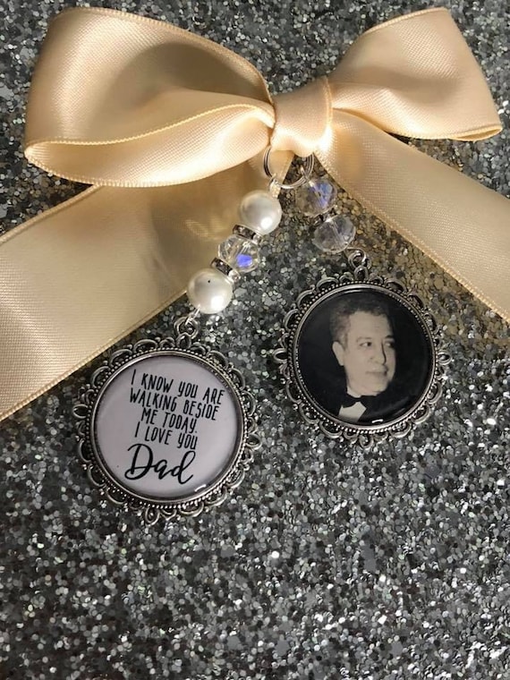 Walk with me today dad by your side today loving memory charm locket brooch.Personalised with any photo.bride, wedding.
