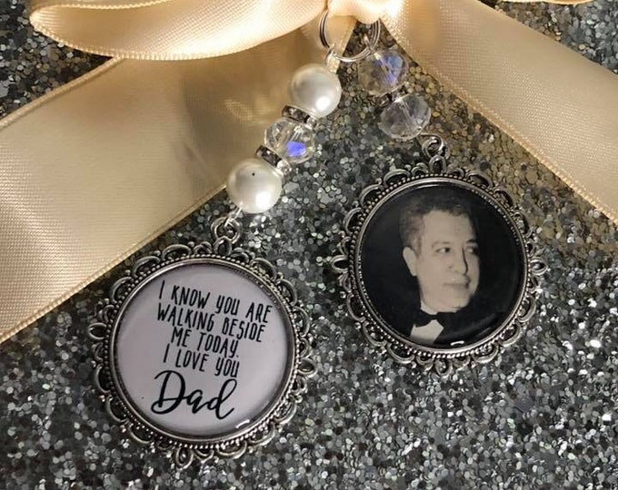 Walk with me today dad by your side today loving memory charm locket brooch.Personalised with any photo.bride, wedding.