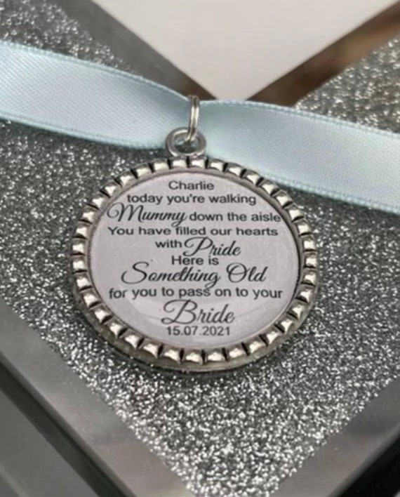 Page Boy Charm/Walk Mummy Down The Aisle/Something Old For His Bride To Be/Something Blue/Blue Ribbon/Pendant/Wedding/Usher/Groomsman/Mommy