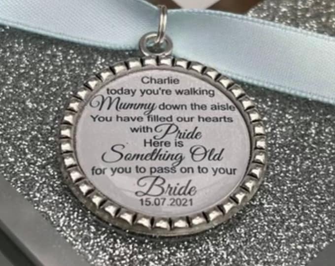 Page Boy Charm/Walk Mummy Down The Aisle/Something Old For His Bride To Be/Something Blue/Blue Ribbon/Pendant/Wedding/Usher/Groomsman/Mommy