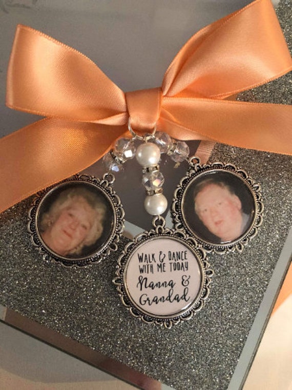 Walk & Dance With Me Today/Loving Memory Memorial Remembrance Bouquet Charm/Locket/Brooch/Personalised With Any Photo/Bride/Wedding/For Her