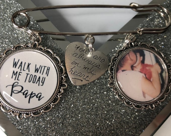 Memorial Memory remembrance wedding photo charm kilt pin bouquet charm.groom best man usher personalised.loved one.keepsake.gift for her him