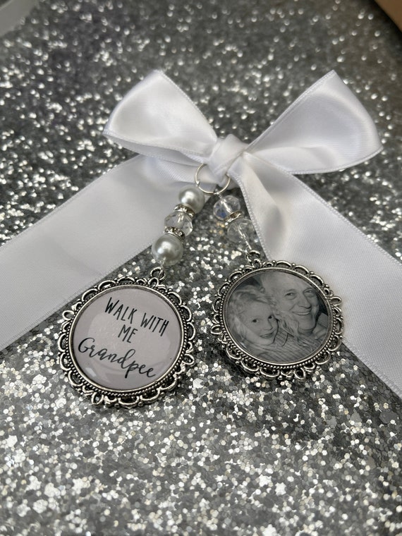 Memory memorial heaven charm bridal bouquet, walk with me today dad mum poem & photo pearl beads something blue.Swarovski.bride.wedding