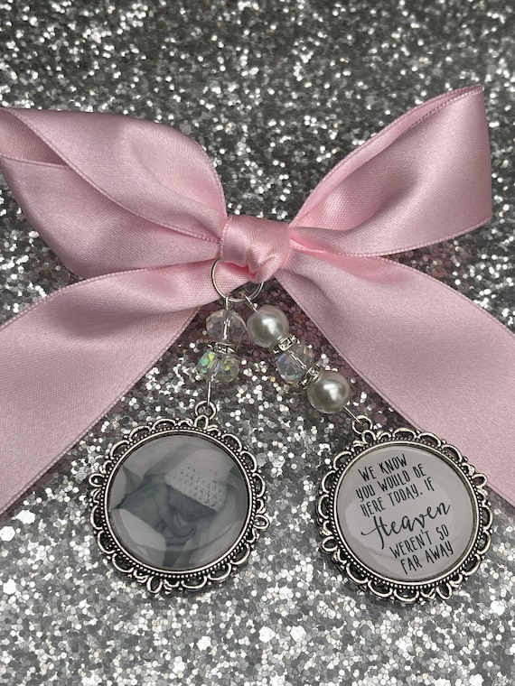 We know you would be here if heaven weren't so far away.Loving memory memorial charm locket brooch.Personalised with any photo.bride,wedding